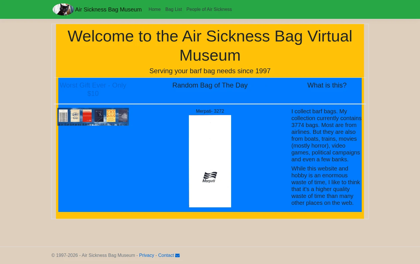 Air Sickness Bag Museum 页面快照